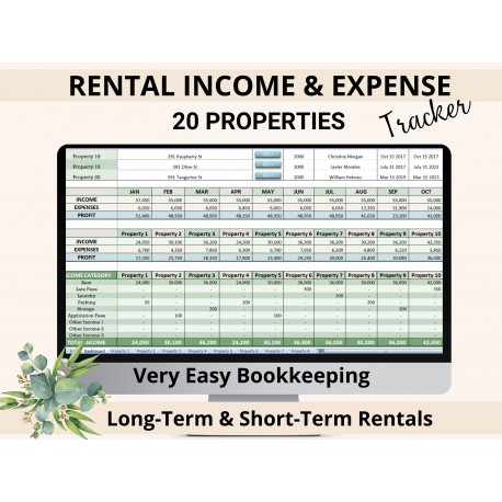 Rental Income Expense Tracker Landlord Tenant Properties Long-term Short-term Property Management