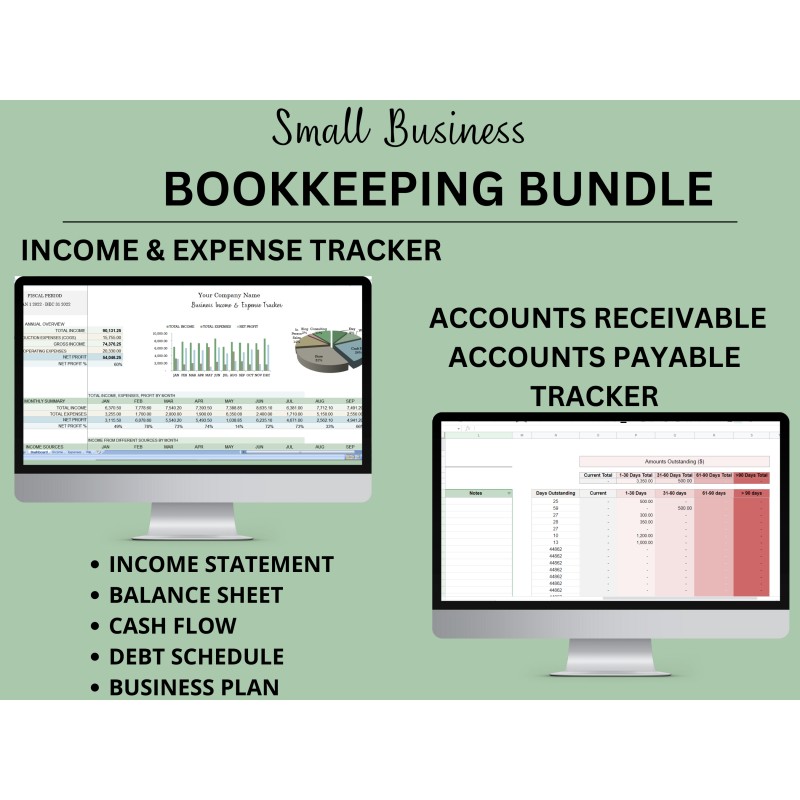 Small Business Bookkeeping Income Expense Tracker Accounts Receivable ...