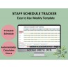 Weekly Employee Schedule Tracker | Printable Staff Work Schedule Shift Planning Staffing planner Hours Worked