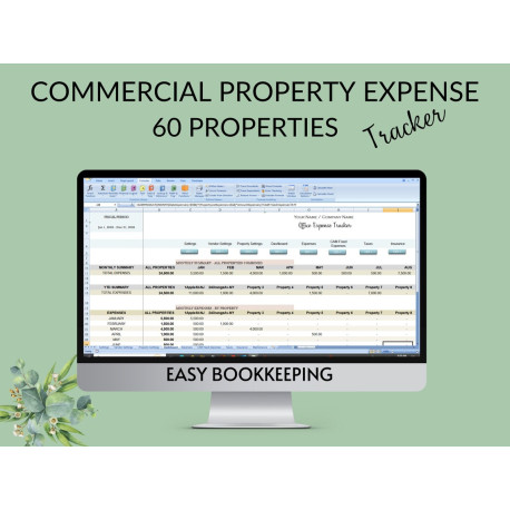 60 Commercial Properties Expense Tracker Multiple Office Spreadsheet Cost Center Tracking Rent CAM Taxes