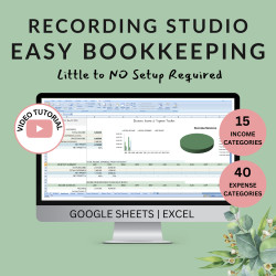 Sound Recording Studio Easy Bookkeeping Business Spreadsheet Income Expense Profit Loss Excel Google Sheets