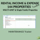 144 Multi-Unit Single Family Properties Rental Income Expense Landlords Property Management Spreadsheet Excel Google Sheets