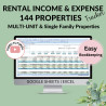 144 Multi-Unit Single Family Properties Rental Income Expense Landlords Property Management Spreadsheet Excel Google Sheets