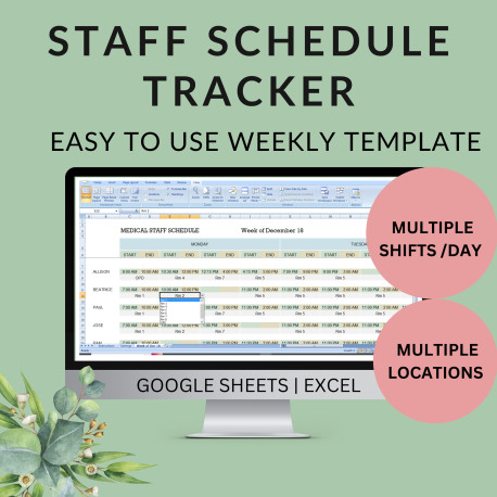 Staff schedule hours location weekly tracker spreadsheet printable