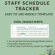 Weekly Staff Schedule Template Locations Time periods Overnight Shifts Printable Employee Planner Hours Worked Wages