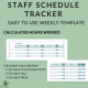 Weekly Staff Schedule Template Locations Time periods Overnight Shifts Printable Employee Planner Hours Worked Wages