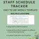 Weekly Staff Schedule Template Locations Time periods Overnight Shifts Printable Employee Planner Hours Worked Wages