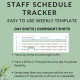 Weekly Staff Schedule Template Locations Time periods Overnight Shifts Printable Employee Planner Hours Worked Wages