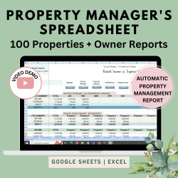 Property Managers Spreadsheet 100 Properties Owner Reports Rental Income Expense Tracker Rent Due Balance Due Rent Receipt