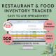 Restaurant Bookkeeping Spreadsheet 13 Periods Accounting Income Expense Profit Loss Inventory Tracking