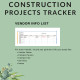 Construction Project Tracker Income Expense Sales Billings Bank Draws, Vendor Balance Due, Billed Paid, 20 Projects Spreadsheet