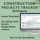 Construction Project Tracker Income Expense Sales Billings Bank Draws, Vendor Balance Due, Billed Paid, 20 Projects Spreadsheet