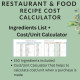 Recipe Cost Calculator for Restaurant & Food Main  & Sub Recipes Costing, Profit Margin Excel Google Sheets