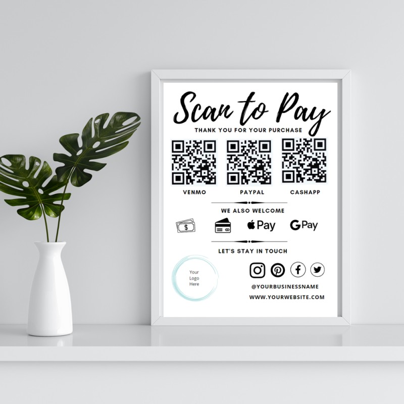 Scan to Pay Sign Customized Editable Template QR Code Payment Sign
