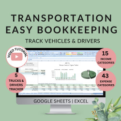 Easy Bookkeeping Transportation Delivery Vehicles Trucks Drivers | Income Expenses Wages Profit Loss Excel Google Sheets