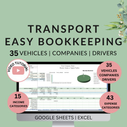 Transport Bookkeeping 35 Vehicles Drivers Trucks Cars Limousines Income Expenses Profit Loss Wages Excel Google Sheets