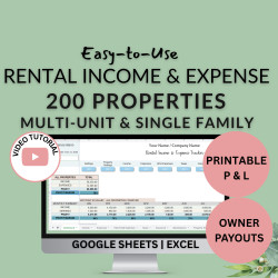 200 Multi-Unit Single Family Properties Rental Income Expense Landlords Property Management Spreadsheet Excel Google Sheets