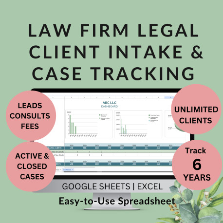 Client Intake Spreadsheet for Law Firms – Track Leads, Consultations, Payments & Case Details in Excel Google Sheets