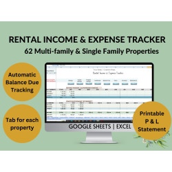 62 Multi-Family Single Family Properties Rental Income Expense Tracker Landlords Managers Google Sheets Excel