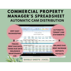 Commercial Property Management Spreadsheet with Automatic CAM Distribution, Excel & Google Sheets