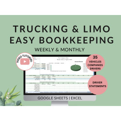 Trucking & Limousine Business Bookkeeping Spreadsheet - Vehicles, Drivers, Companies - Excel Google Sheets