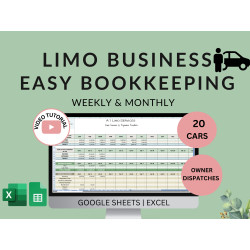 Limo Business Spreadsheet for Excel & Google Sheets | 20 Car Fleet | Dispatch Income & Expense Tracker | Profit & Loss Statement
