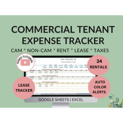 Commercial Tenant CAM & Lease Expense Tracker Spreadsheet - Excel & Google Sheets