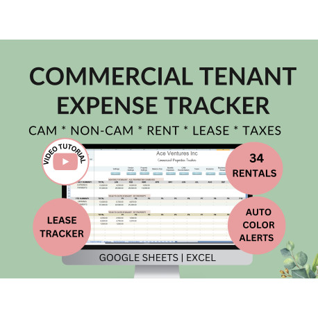 Commercial Tenant CAM & Lease Expense Tracker Spreadsheet - Excel & Google Sheets