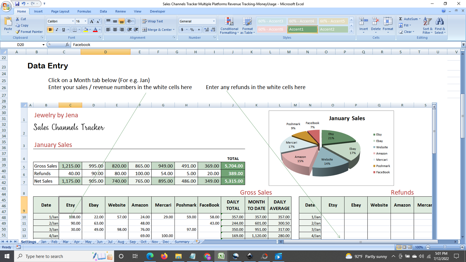 Data Entry in Sales Channels Tracker